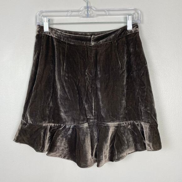 Madewell Velvet Ruffle-Edge A-Line Mini Skirt Pewter Brown Silk Blend Coquette 2 - Picture 5 of 8
